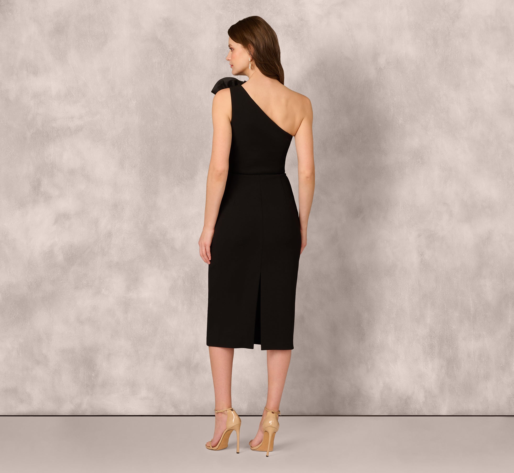One Shoulder Rosette Midi Sheath Dress In Black、mySite、solidvoid