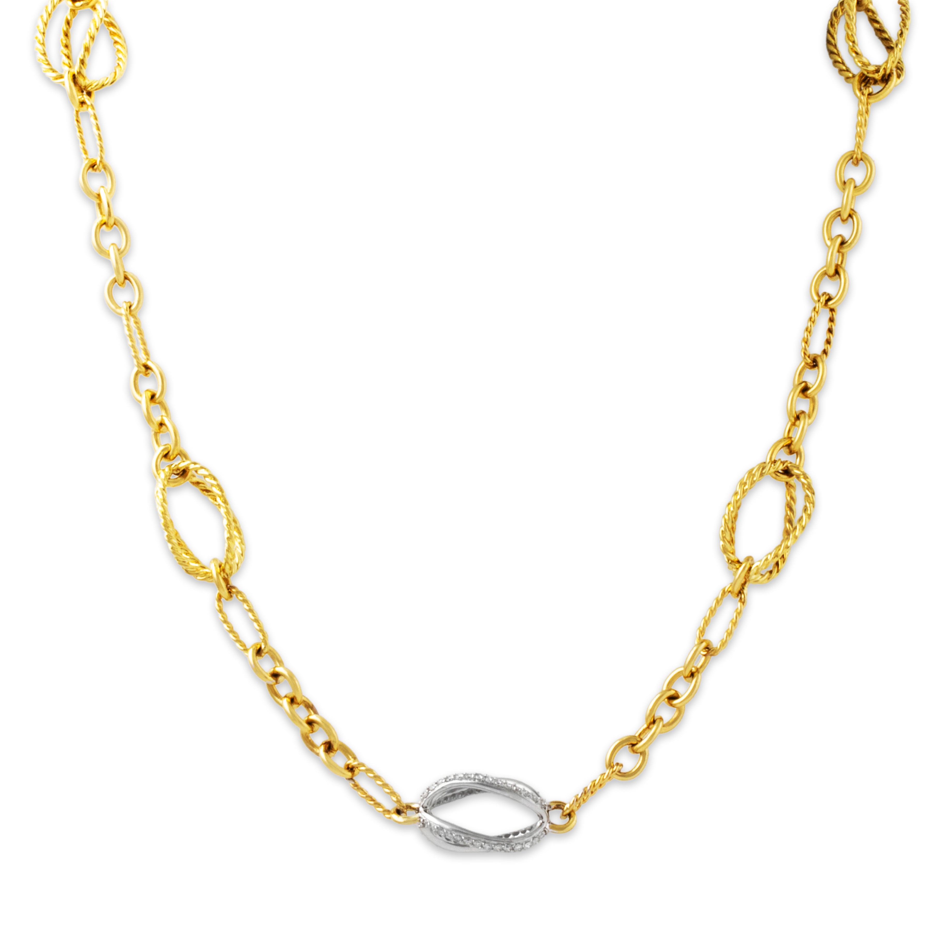 Vintage David Yurman 18k Yellow & White Gold .392cttw Diamond Cable Necklace 16、mySite、hinf8tx79