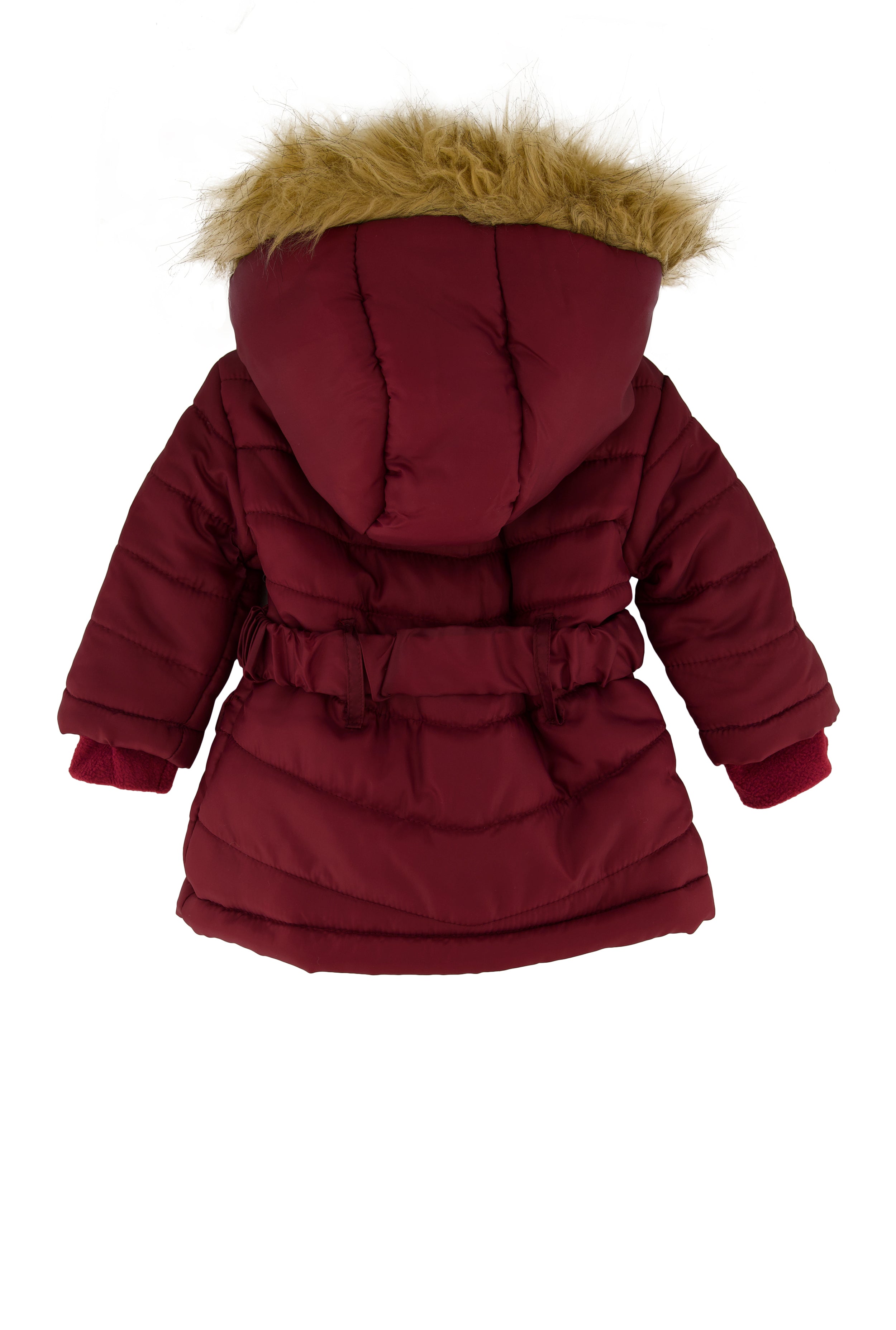 Baby Girl 12-24M Faux Fur Trim Belted Puffer Jacket、mySite、camillekostekn