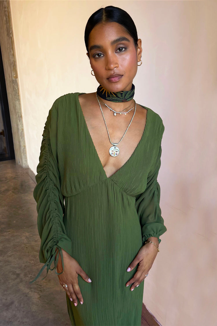 Khaki Celia Plisse Dress、mySite、solidvoid