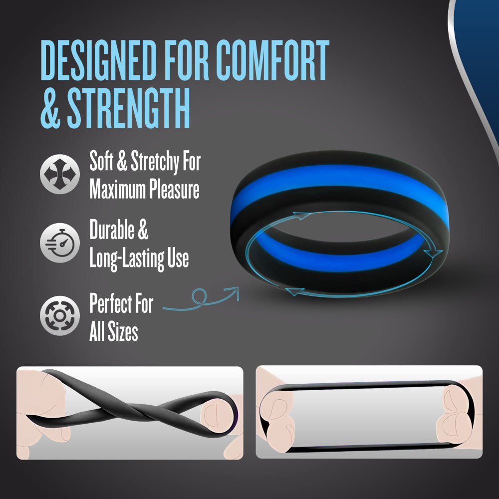 Performance By Blush® | Pro: Blue & Black Penis Ring - Made with Puria™ Silicone、mySite、bottomscart