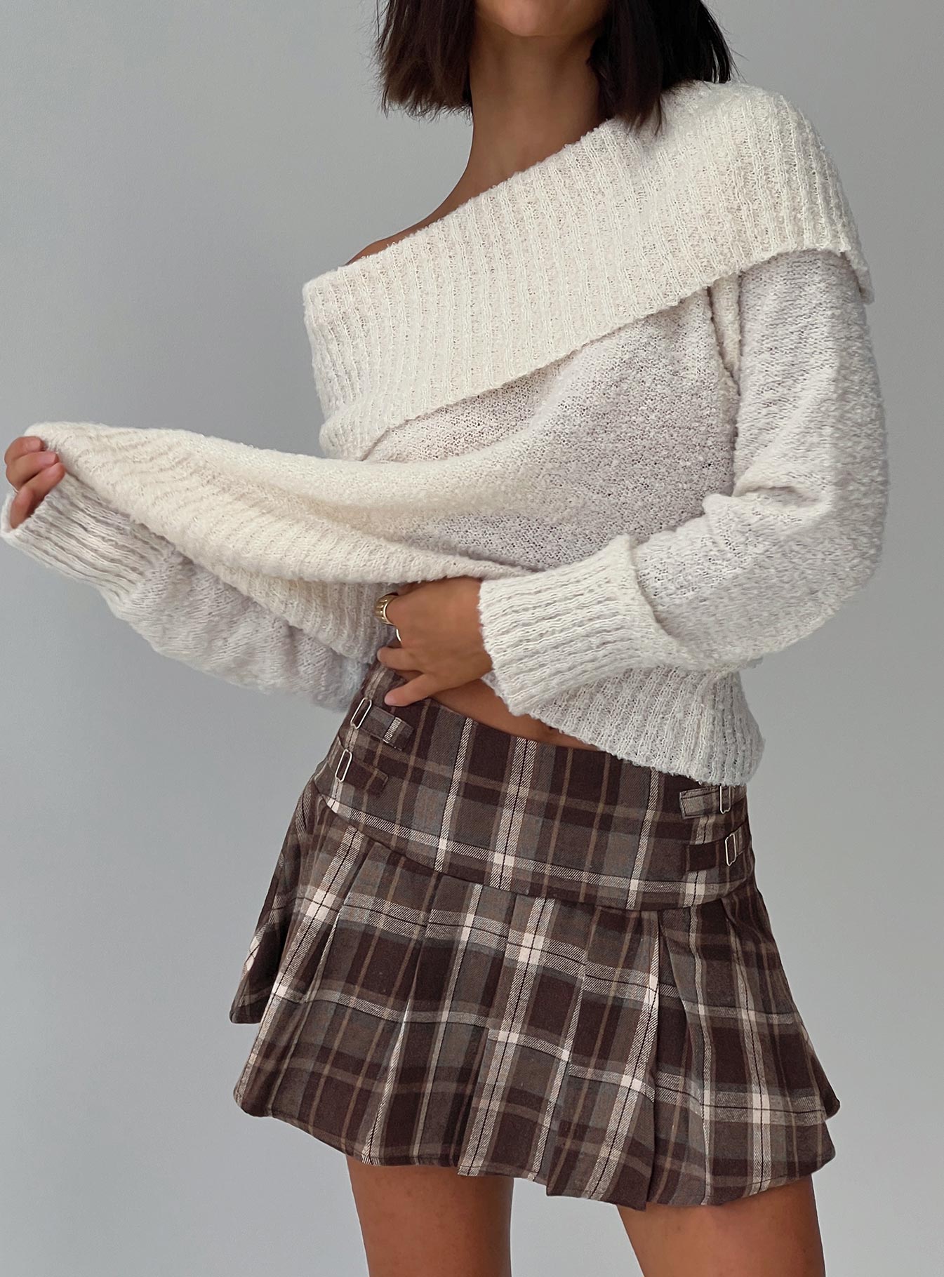 Parkley Boucle Off The Shoulder Sweater Cream、mySite、solidvoid