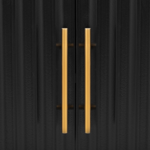 U_Style 63.1''Modern 4-Vertical Wavy Slatted Doors Sideboard,Storage Cabinet With Elegant Design, Solid Wood Legs with Painted,Metal Handles,for Dining Room,Living Room, Kitchen, or Entryway(Black)、、casual