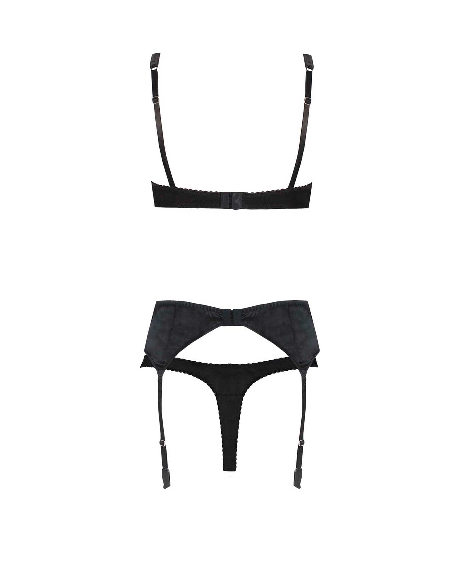  Signature Black Luxury Lace Balcony Bra, Thong and Suspender Belt、mySite、justintrudeaud