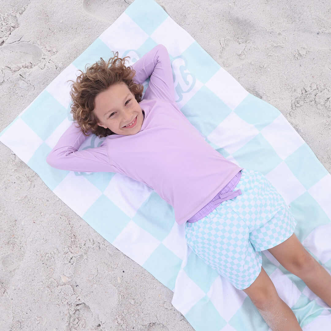  All Checked Out Personalized Kids Beach Towel | Retro Check、mySite、layawaytickets