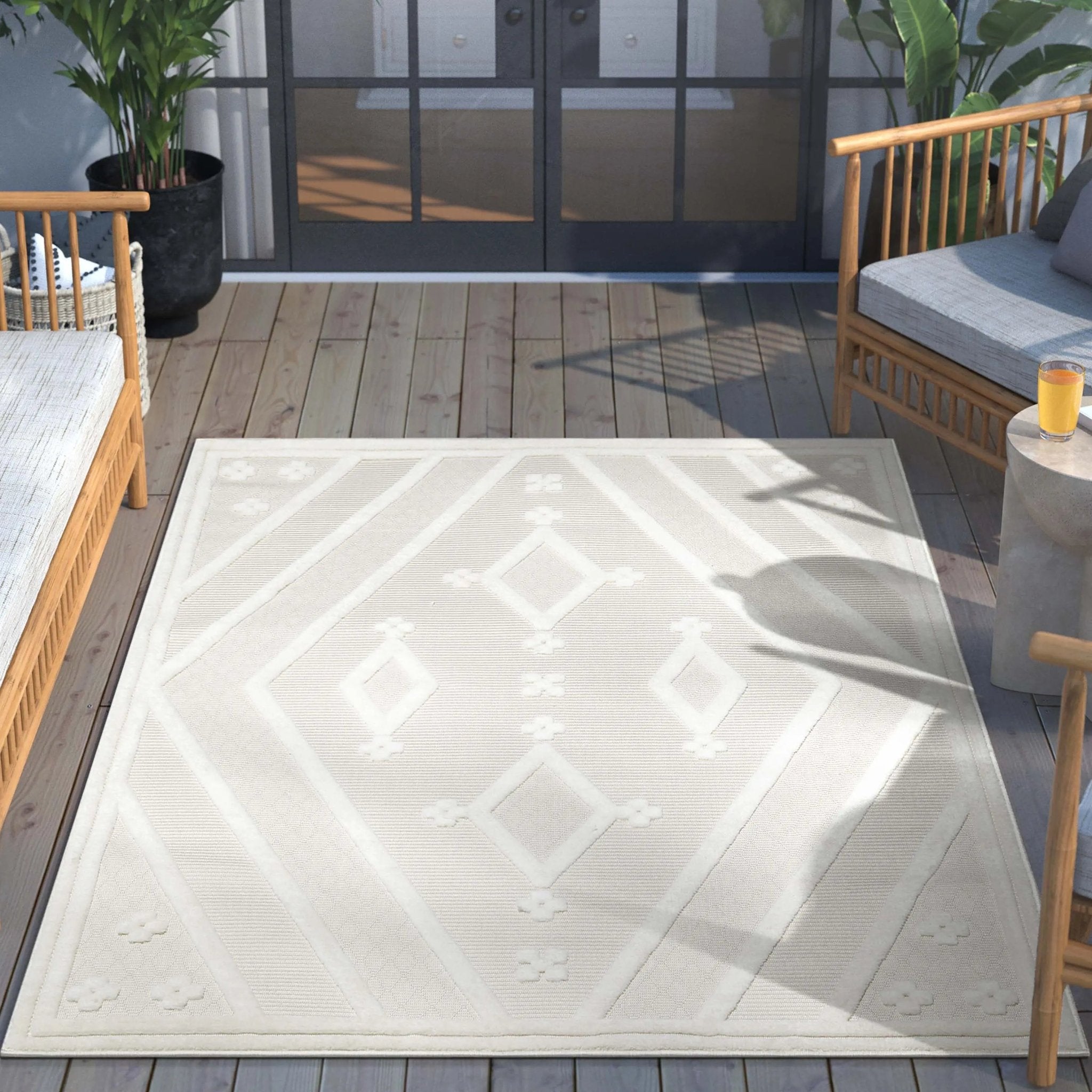 Mali Tribal Diamond Pattern Indoor/Outdoor Ivory High-Low Rug、mySite、gigharbornorthrealestate