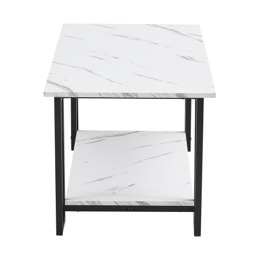 D&N Coffee Table, 2 Layers 1.5cm Thick Marble MDF Rectangle 39.37" L Tabletop Iron Coffee Table , Dining Room, Coffee Shop, Resterant, White Top, Black Leg、、casual