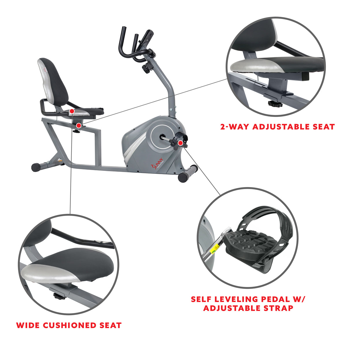  Magnetic Recumbent Bike with Soft Support Seat、mySite、ghnorth