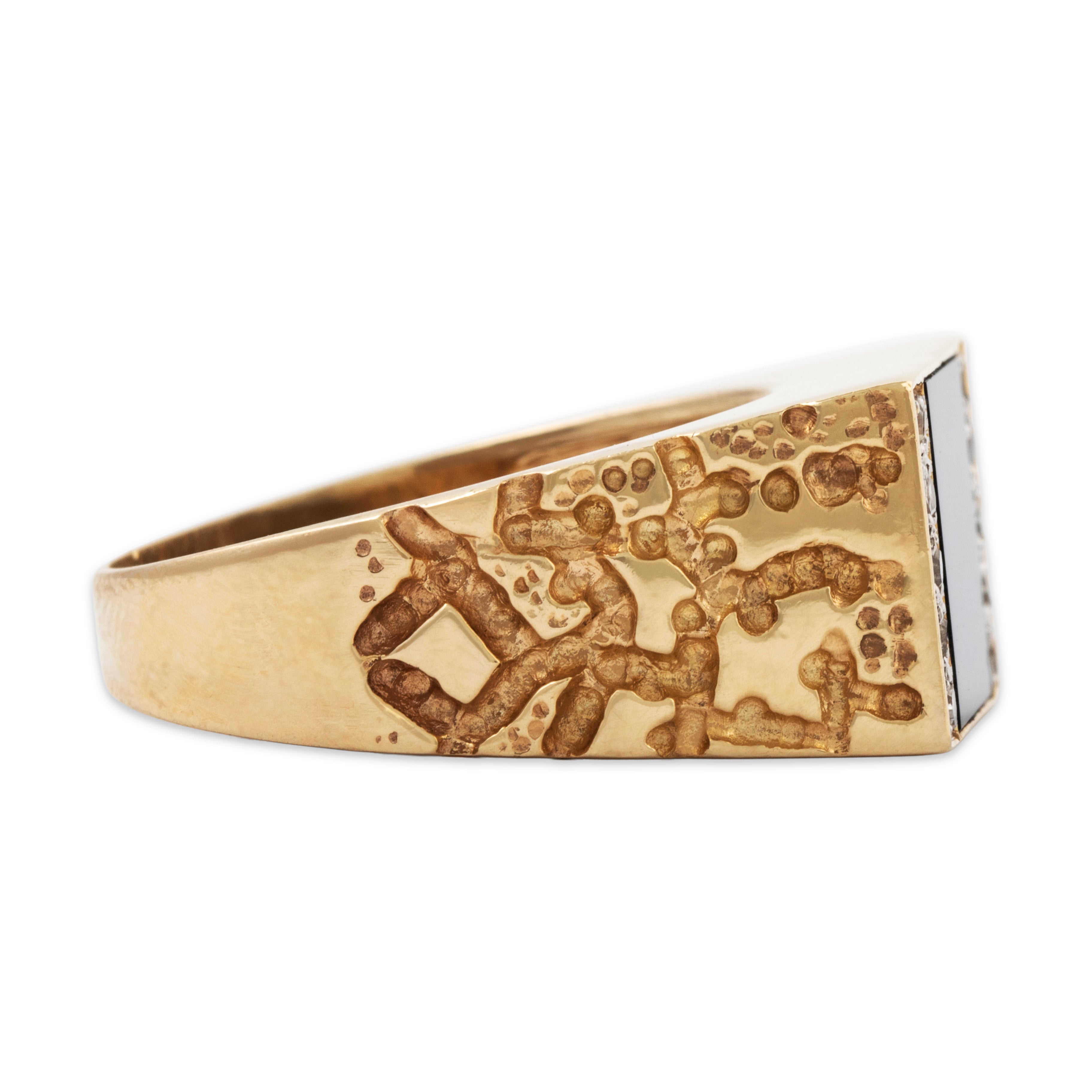 Vintage 10k Yellow Gold 2ct Onyx Diamond Brutalist Signet Ring 9.25、mySite、hinf8tx79