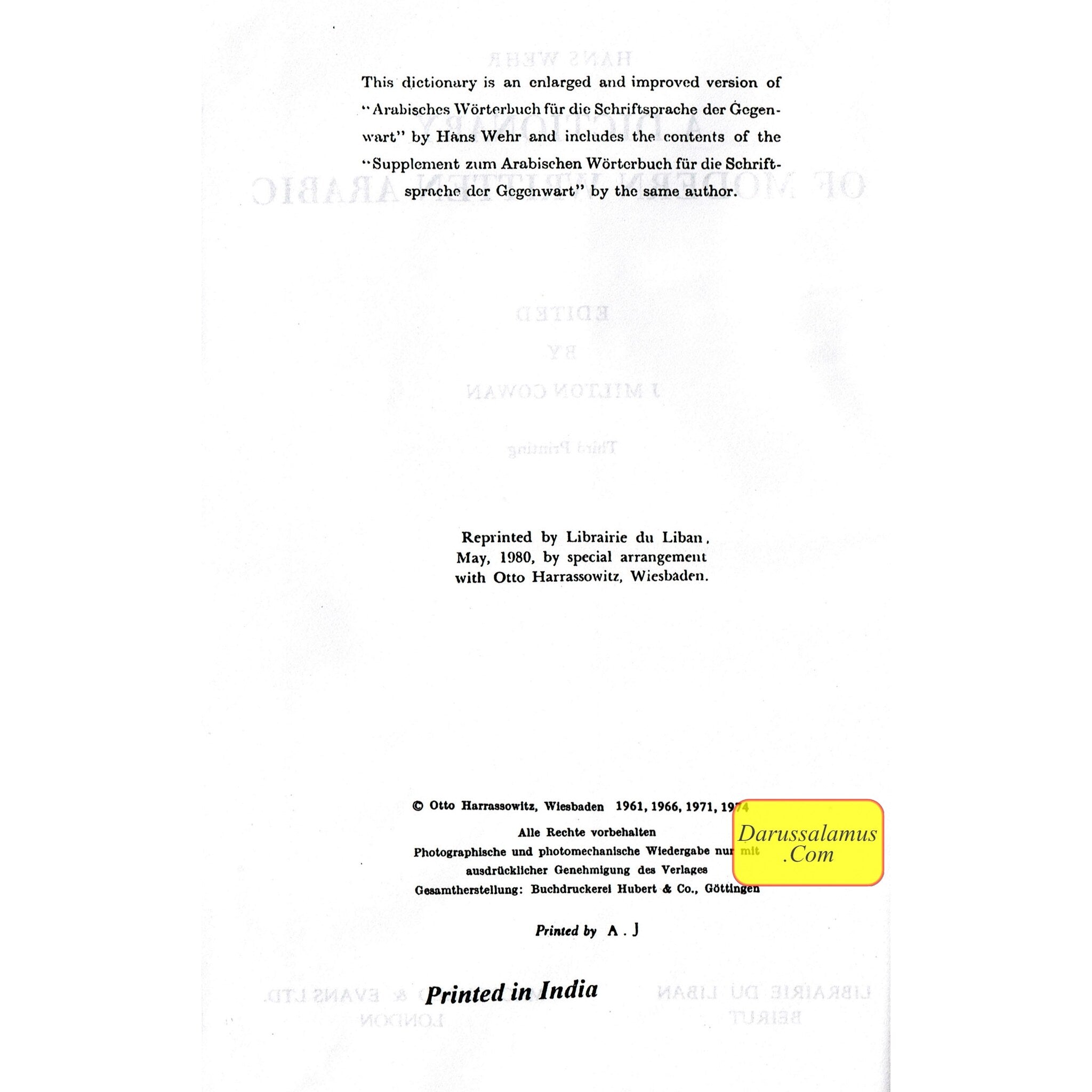 A Dictionary of Modern Written Arabic (Arabic-English) By Hans Wehr、mySite、topwebapps