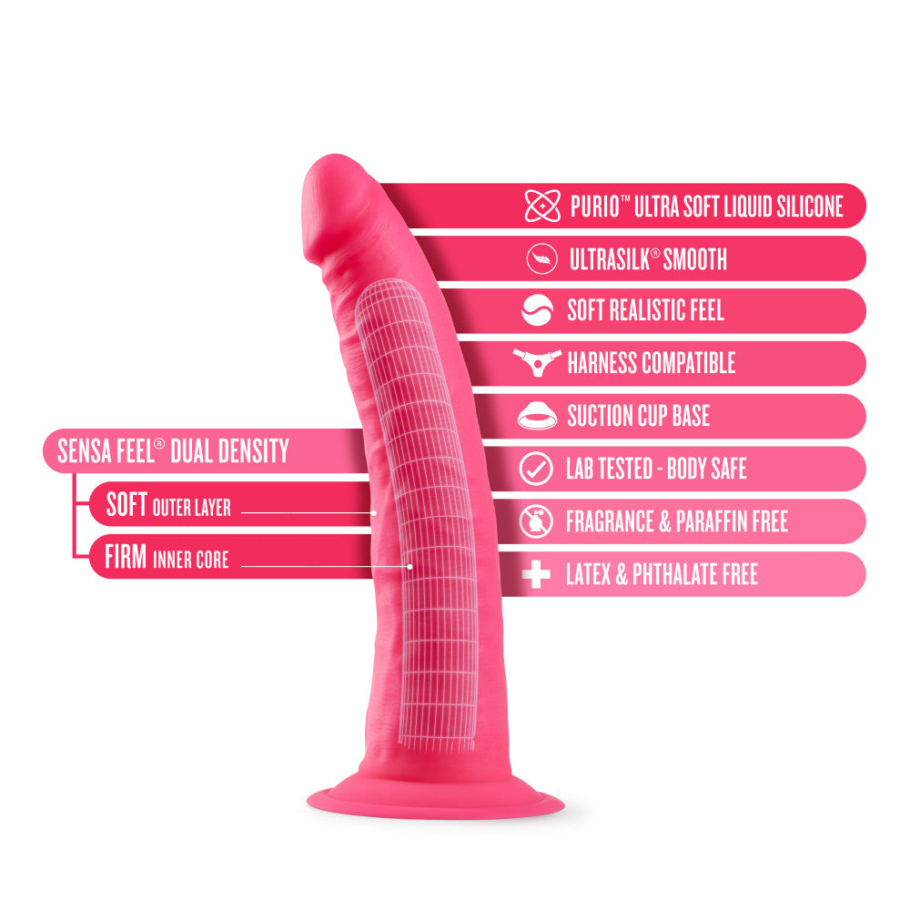 Neo Elite By Blush® | Neon Pink: 7.5-Inch Long Dildo - Made with Purio™ Silicone & SensaFeel® Dual Density Realistic Technology、mySite、bottomscart