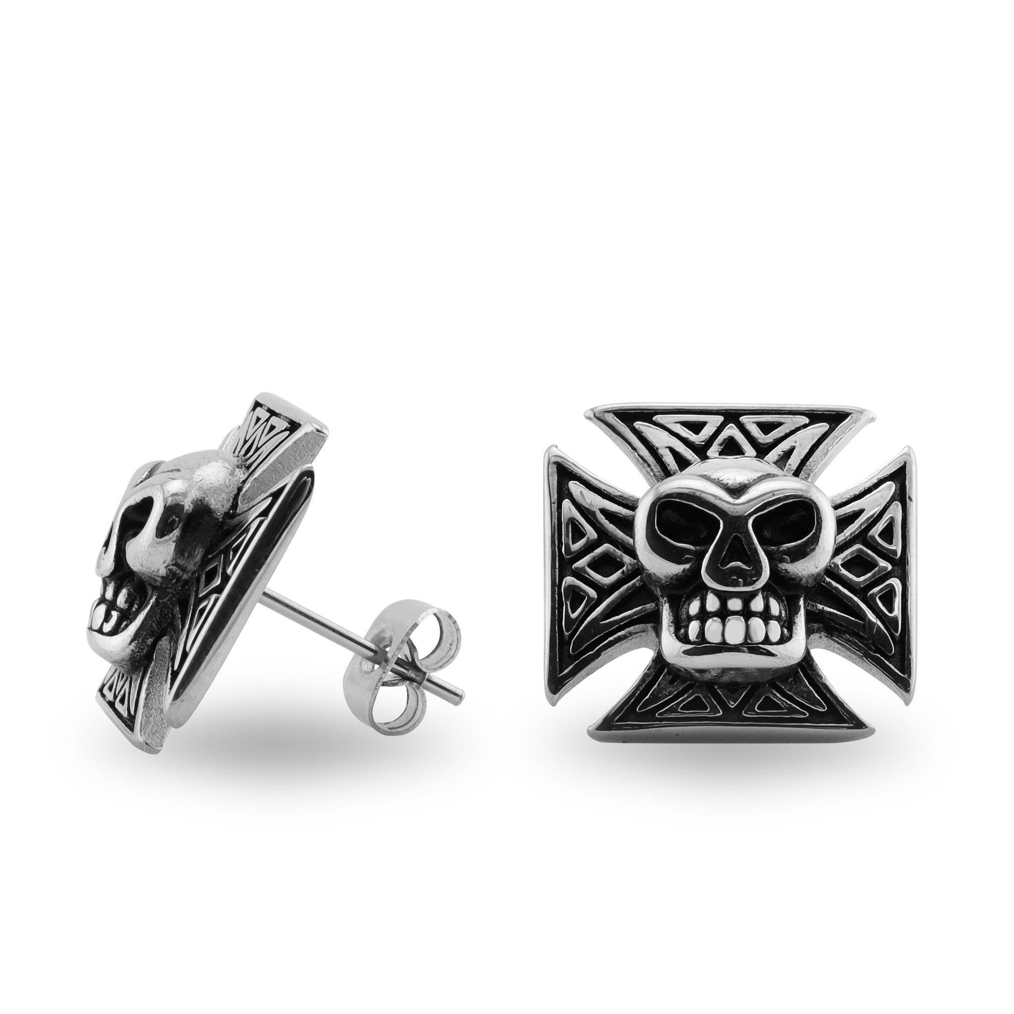 Stainless Steel Maltese Cross Skull Post Earrings / ERC1012、mySite、dreamappss