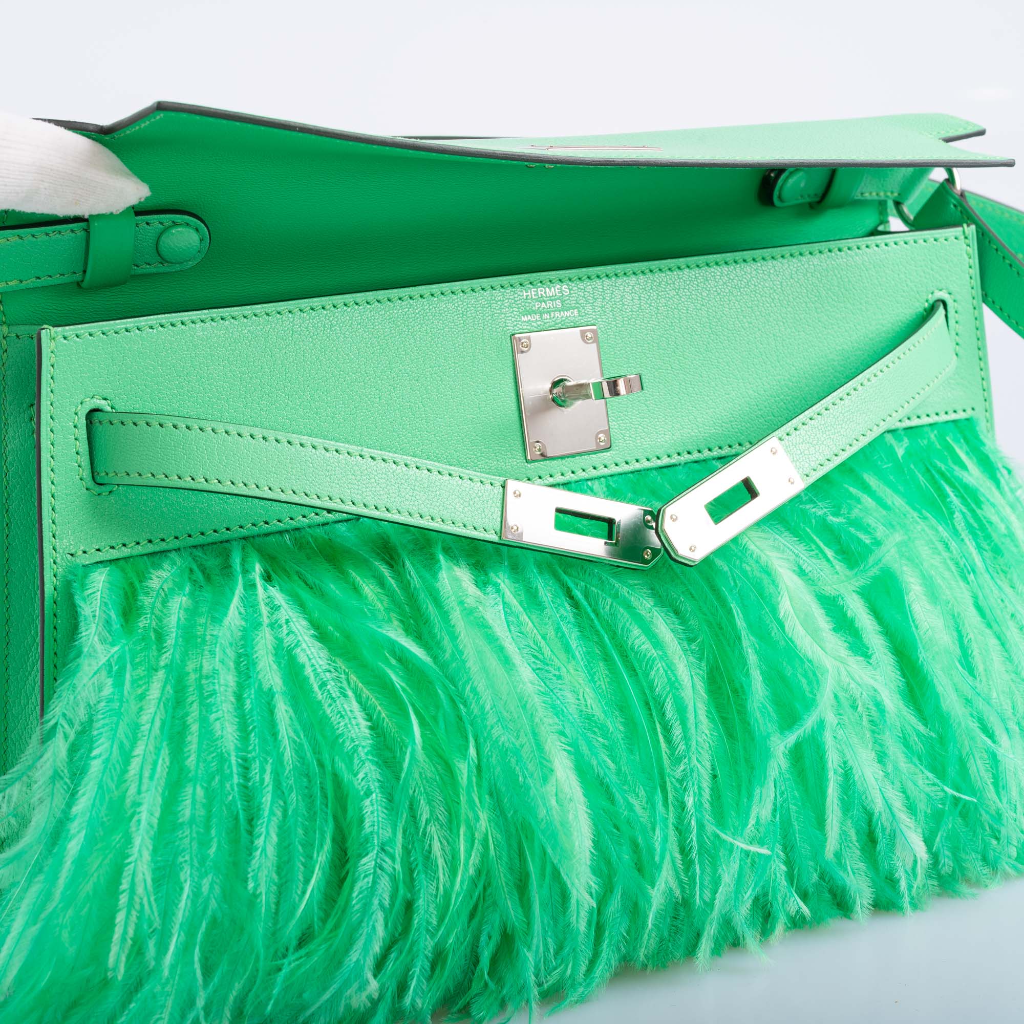 Hermès Kelly Elan Foile Vert Comics Chevre and Ostrich Feather Palladium Hardware、mySite、garminoutage.com