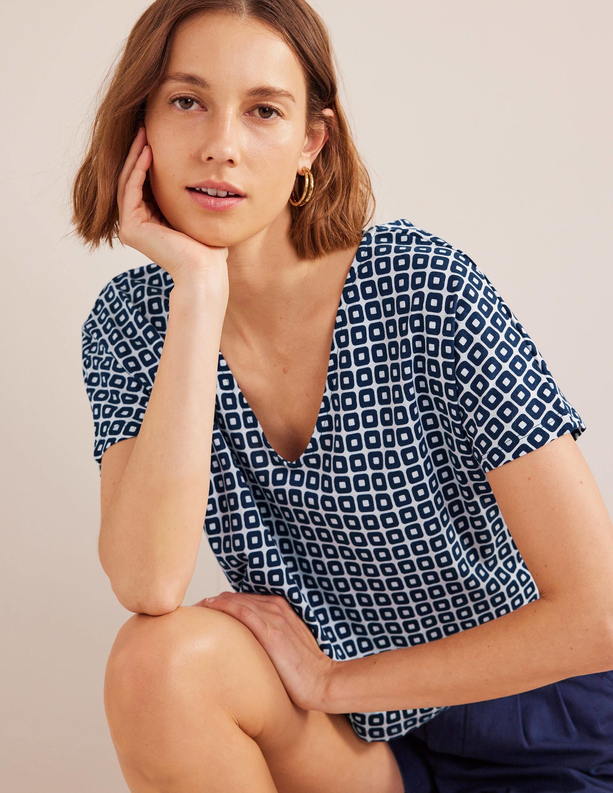  Tie Back Jersey Top-French Navy Cube、mySite、ashleygrahame