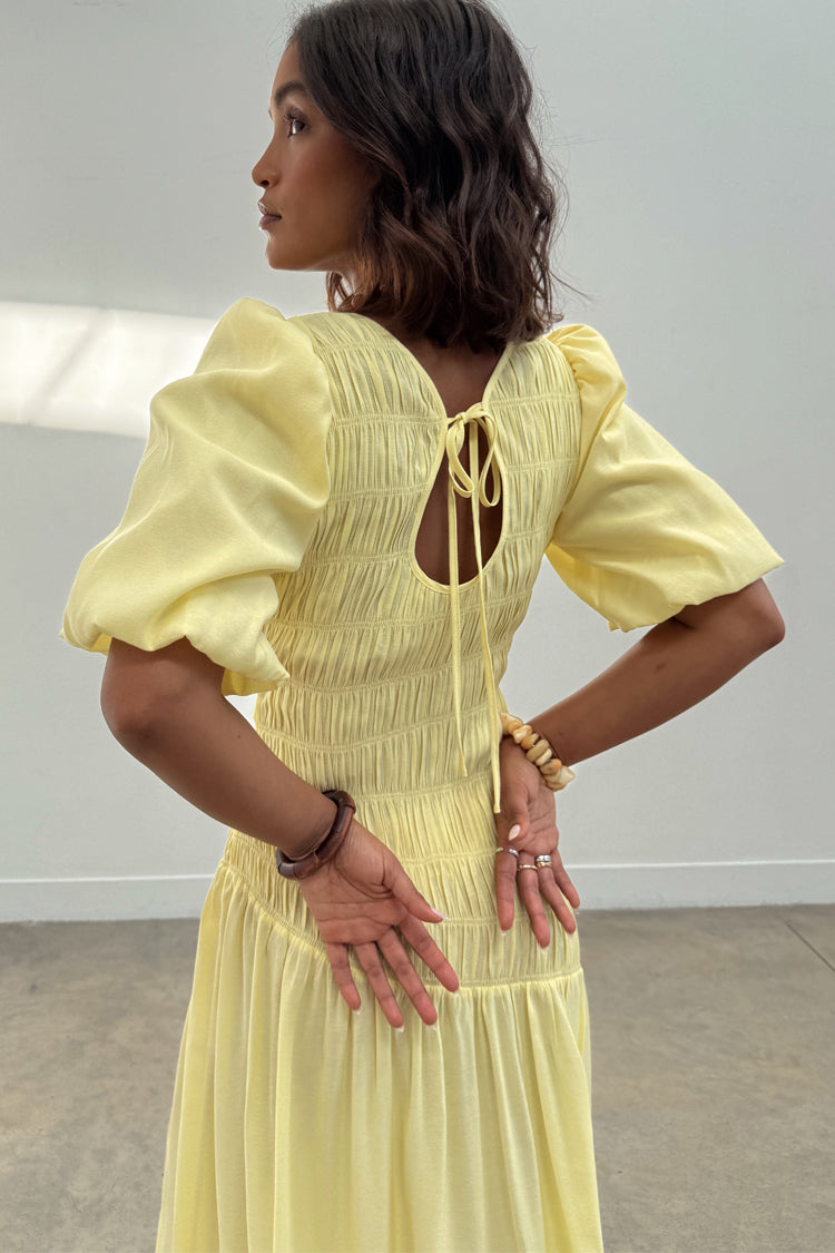 Butter Yellow Shirred Nara Dress、mySite、solidvoid