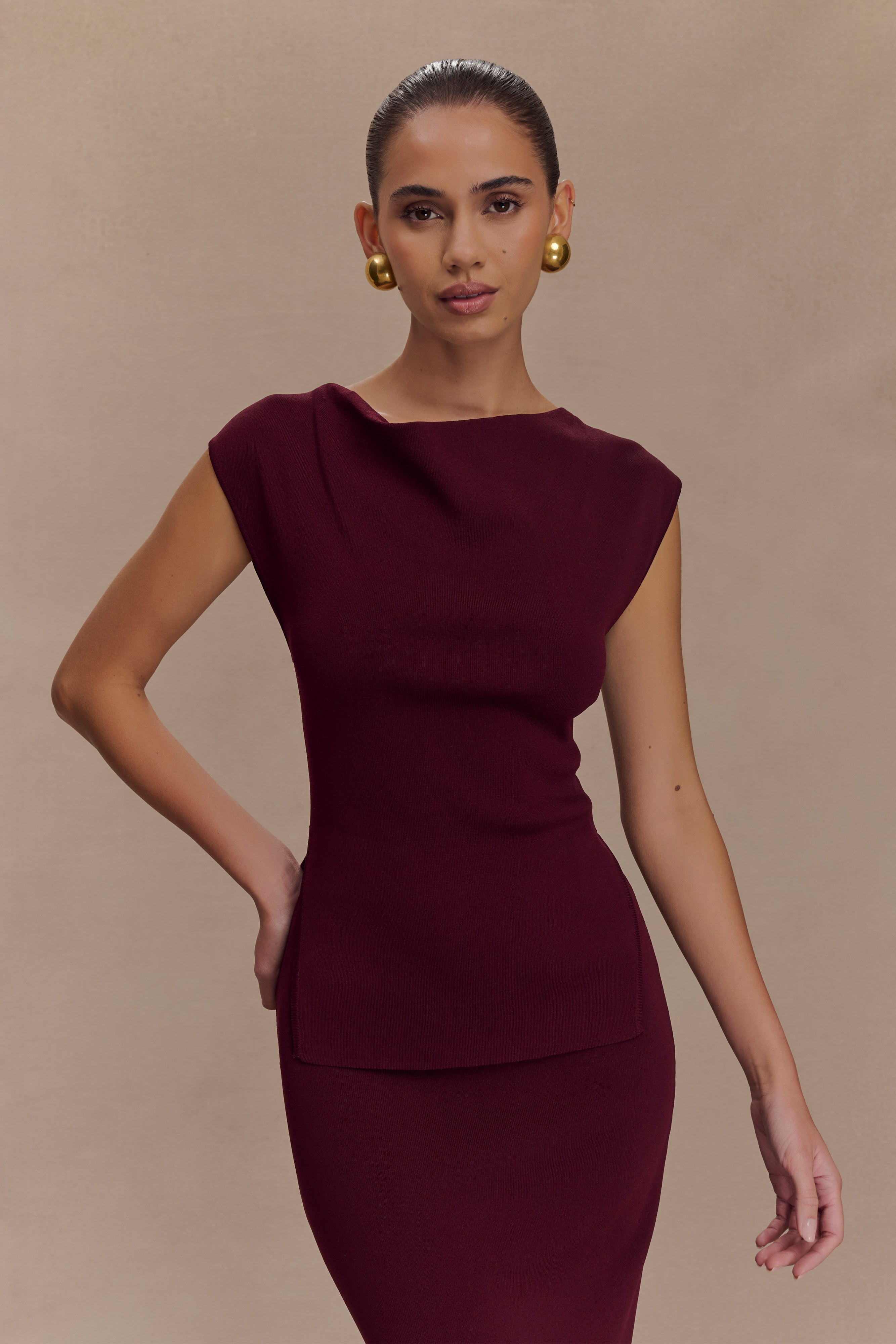 Francisca Cowl Neck Knit Top - Merlot、mySite、solidvoid