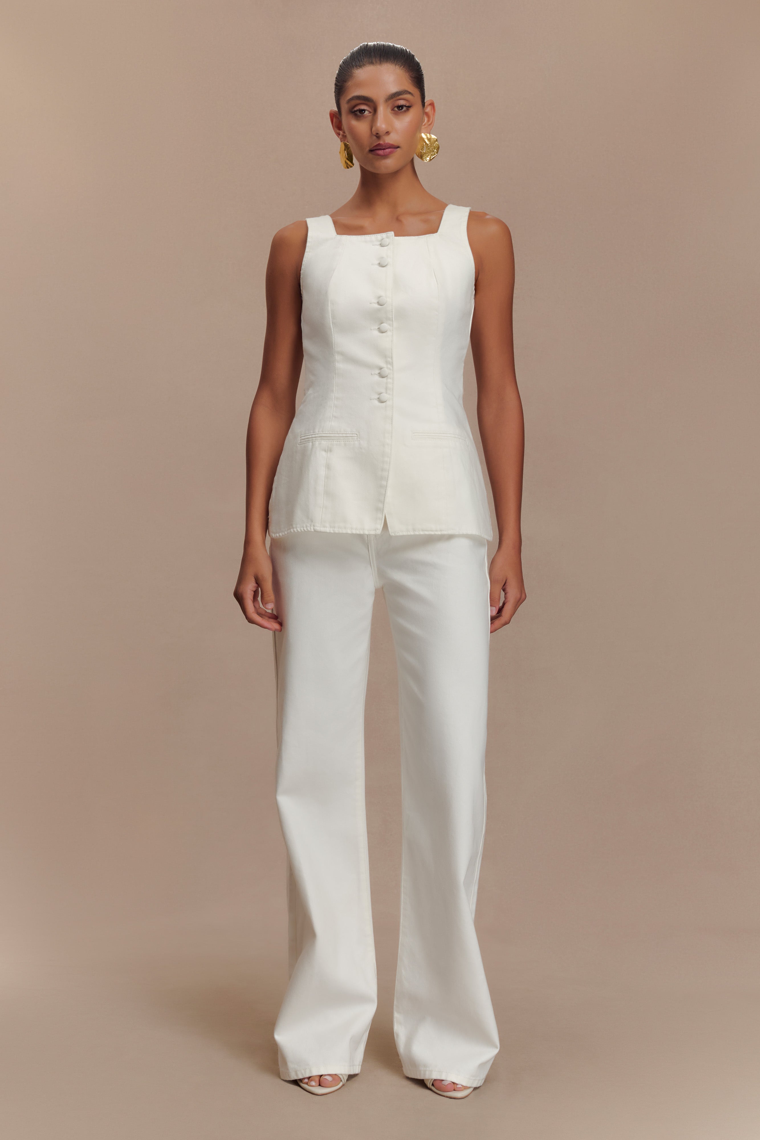 Caitlin Mid Rise Denim Flare Jeans - White、mySite、solidvoid