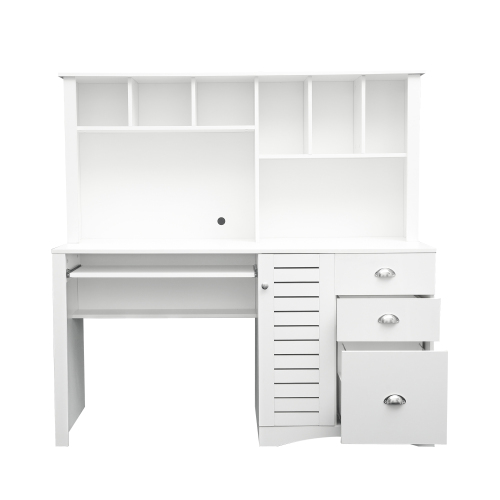 Home Office Computer Desk with Hutch, Antiqued White finish、、casual