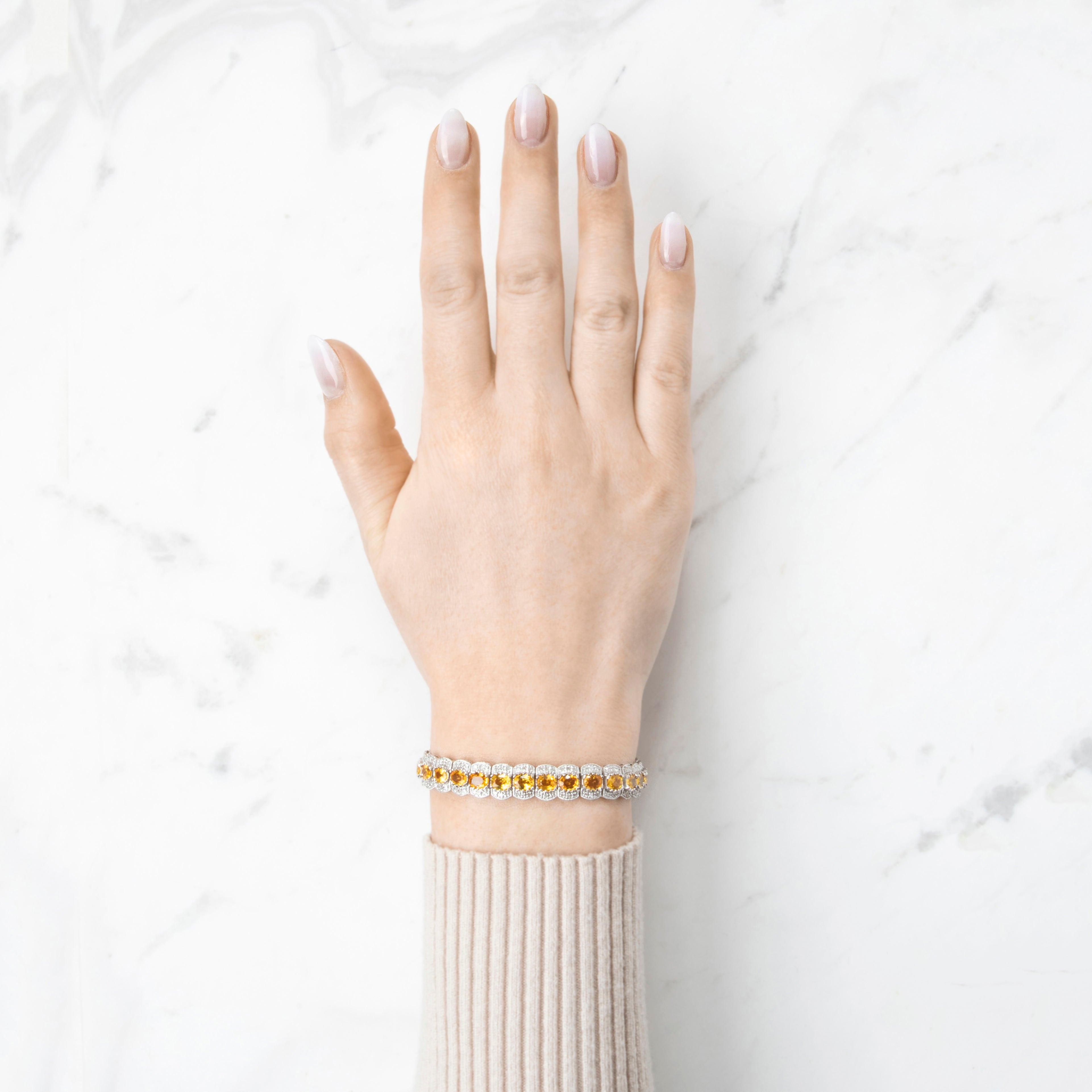 Vintage 14k White Gold 11.2cttw Yellow Sapphire 1cttw Diamond Line Bracelet 7、mySite、hinf8tx79