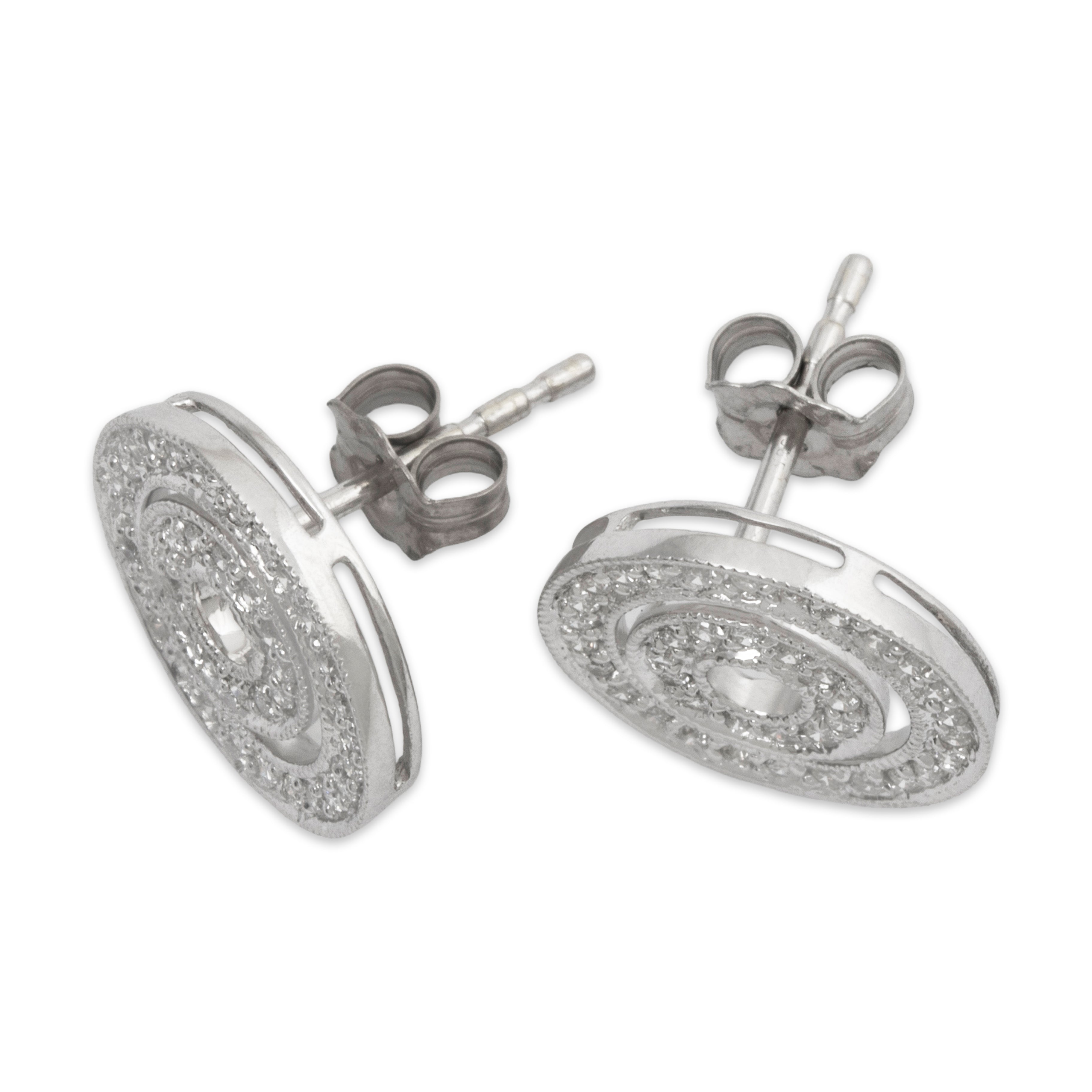 Vintage 14k White Gold .38cttw Diamond Sparkling Circles Stud Earrings、mySite、hinf8tx79