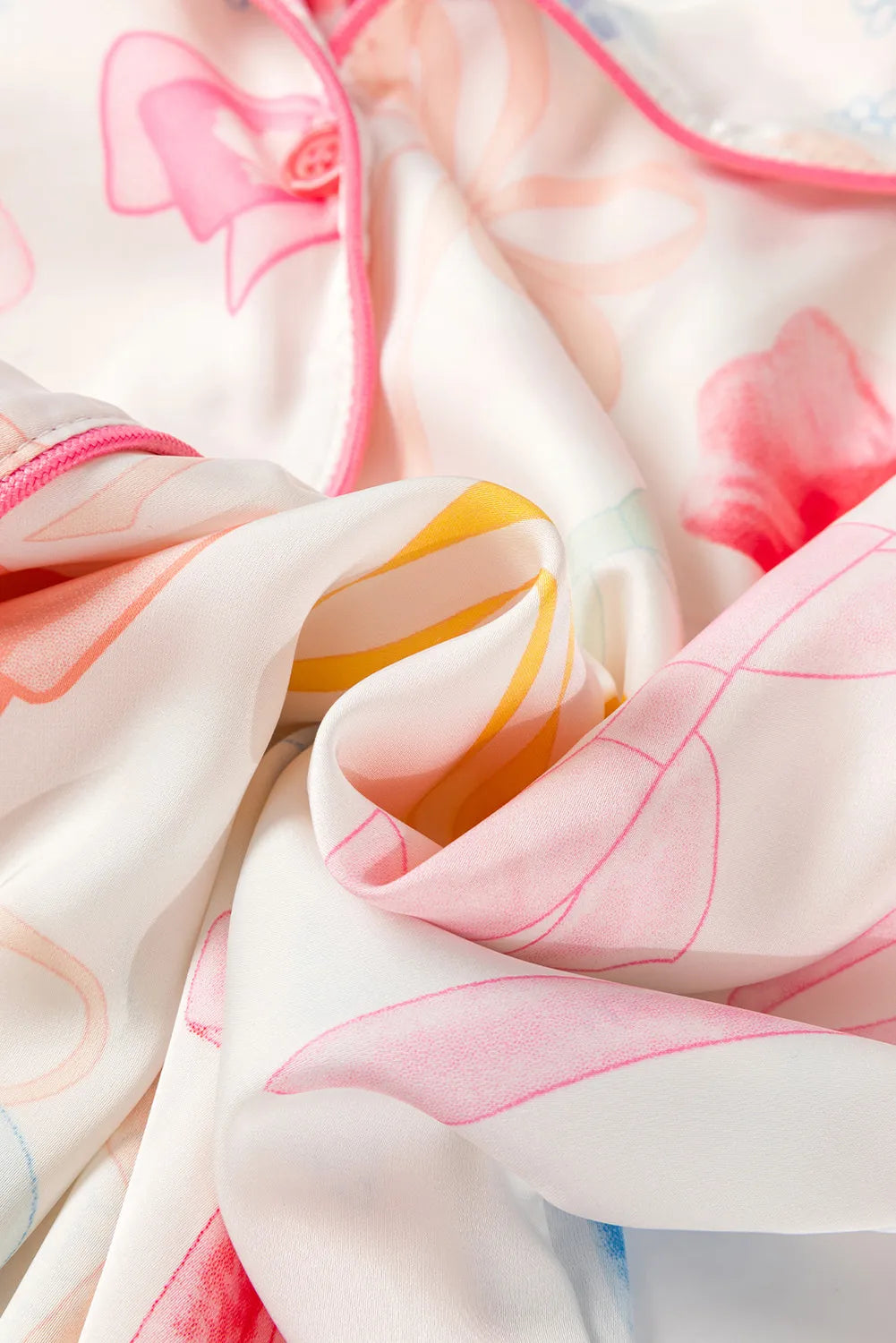  Bow Print Collared Neck Long Sleeve Top and Pants Lounge Set、mySite、justintrudeaud