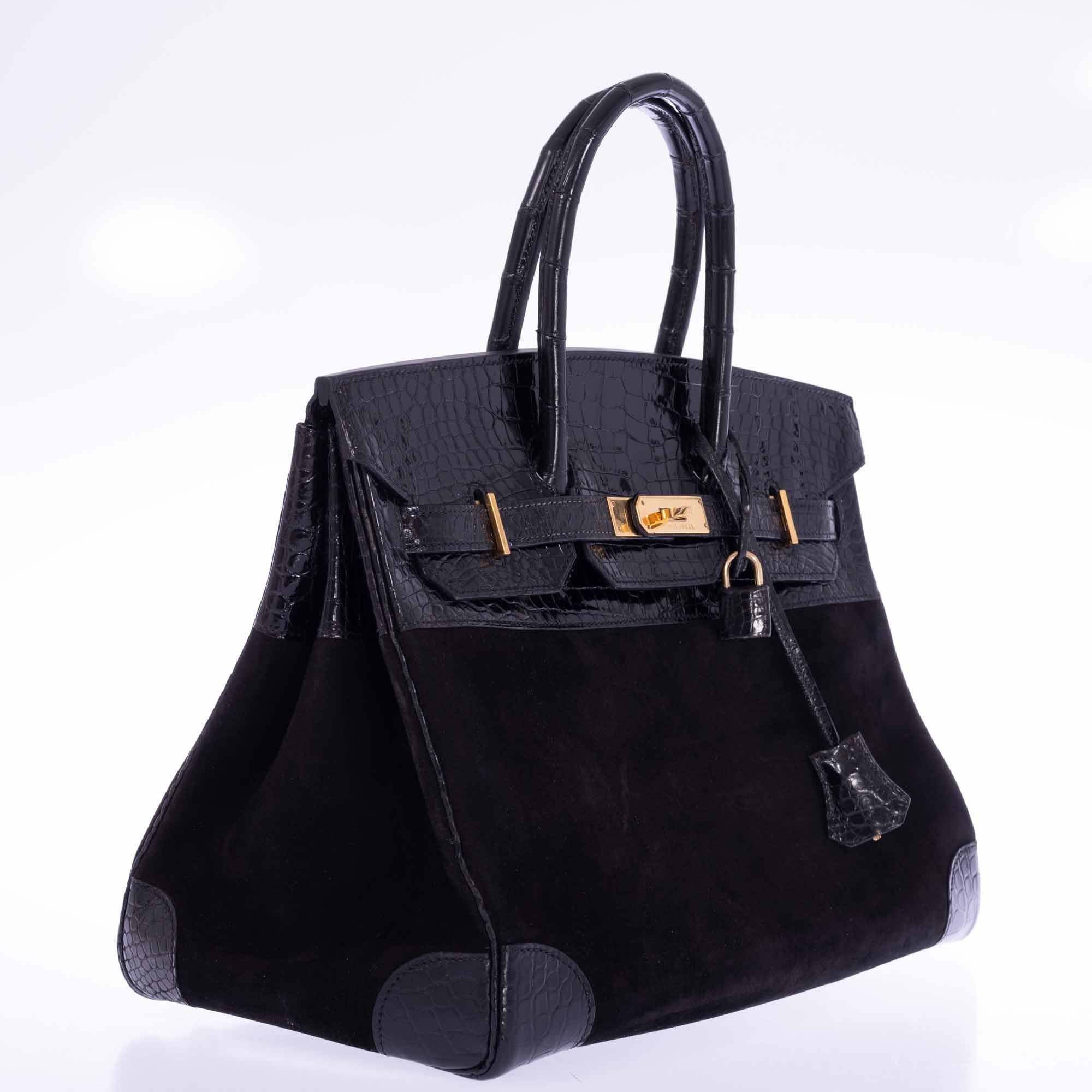 Hermès Birkin 35 Black Veau Doblis Suede & Black Porosus Crocodile Gold Hardware、mySite、garminoutage.com