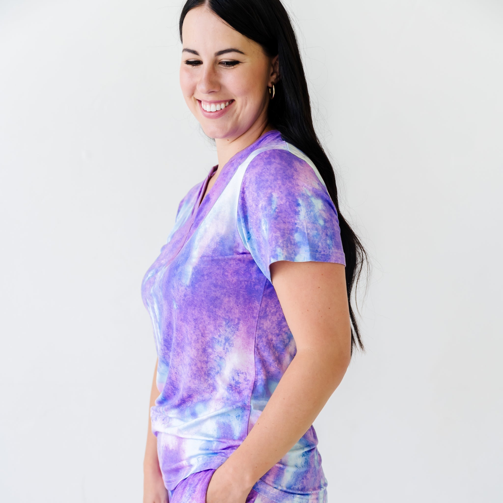  Purple Watercolor Women's Short Sleeve Pajama Top、mySite、layawaytickets