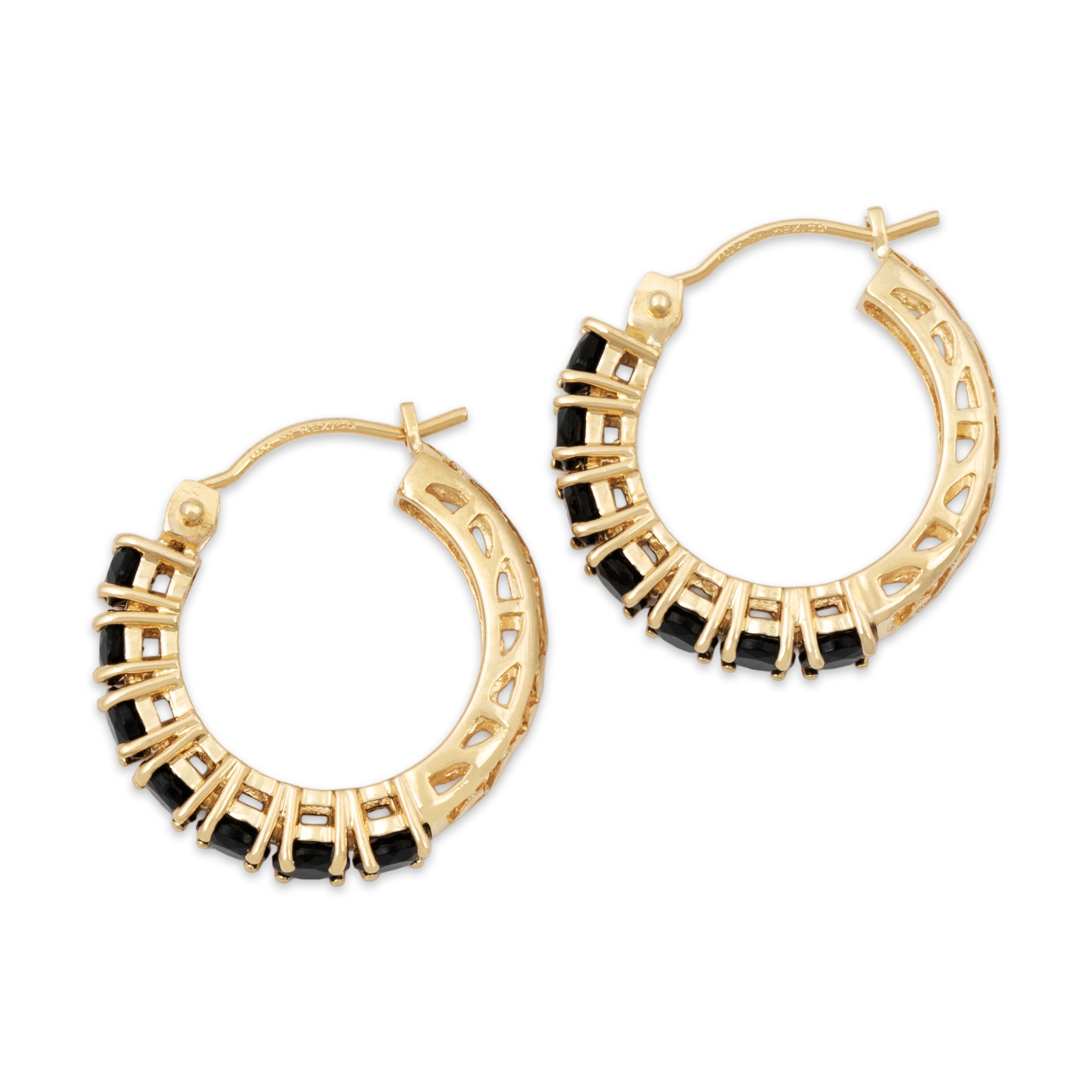Vintage 14k Yellow Gold Onyx Chic Line Hoop Earrings、mySite、hinf8tx79