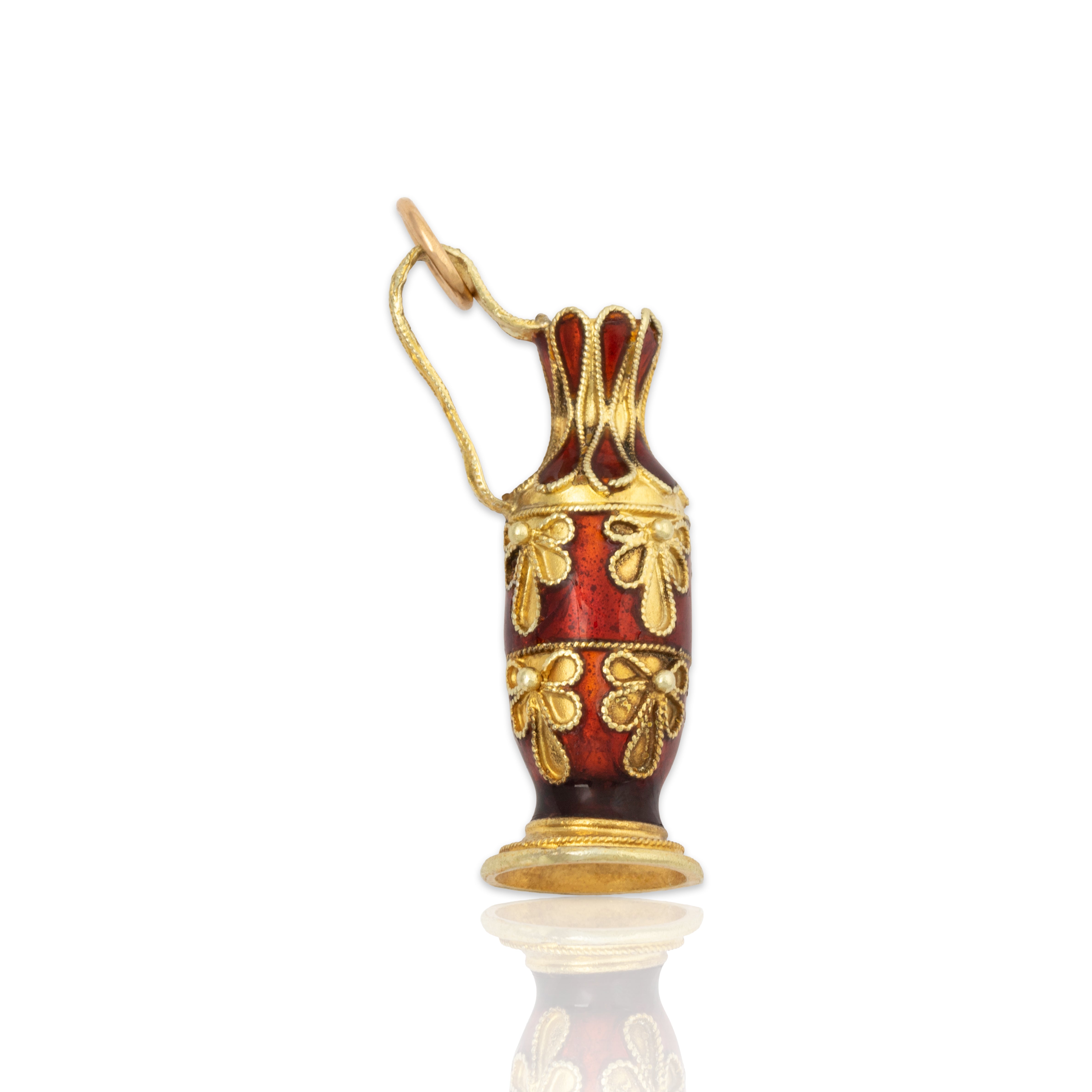 Vintage Large 18k Yellow Gold Red Enamel Figural Detailed Vase Charm / Pendant、mySite、hinf8tx79