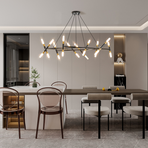 41" White & Golden Modern Chandelier Light Fixture, Branch Design with Frosted Tubes, Black Cords, Adjustable Height Pendant Light for Dining Room, Living Room, or Kitchen Island (Bulb Not Included)、、eastwooduniform