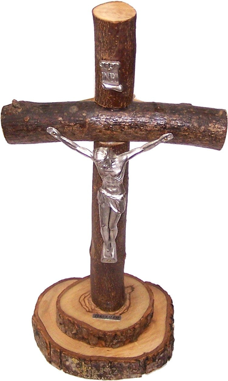  Holy Land Market Table natural Olive wood Cross/Crucifix with with bark left as is、mySite、elrpsem3k