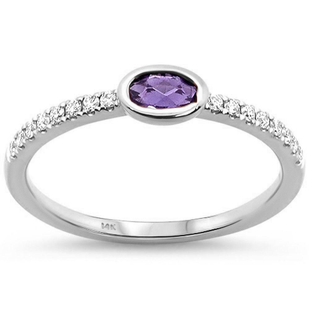 Amethyst, Aquamarine, Pink Tourmaline or Topaz and Diamond 14K White Gold Ring, Chic, Modern, Minimalist、mySite、g9winljtr