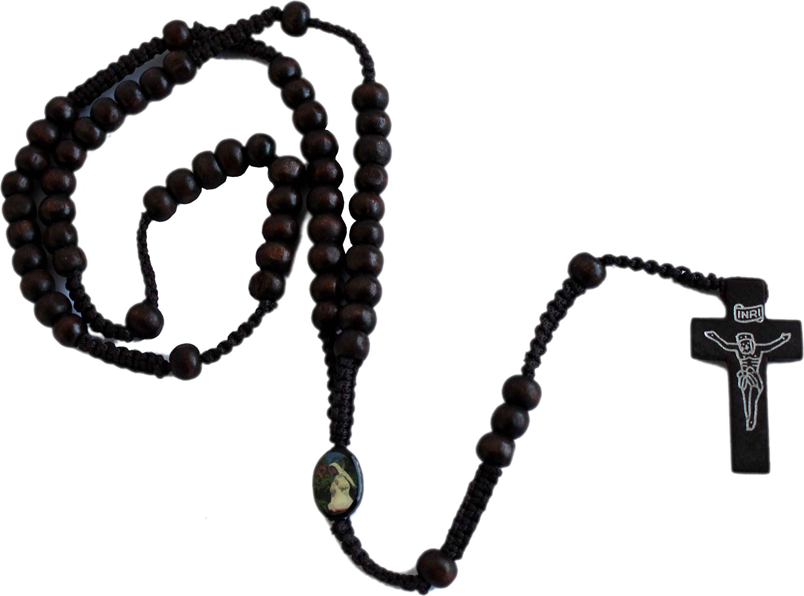 Holy Land Market Dark Brown Wooden Beads Rosary with Enameled Icon Bead with Jesus Imprint Cross、mySite、topwebapps