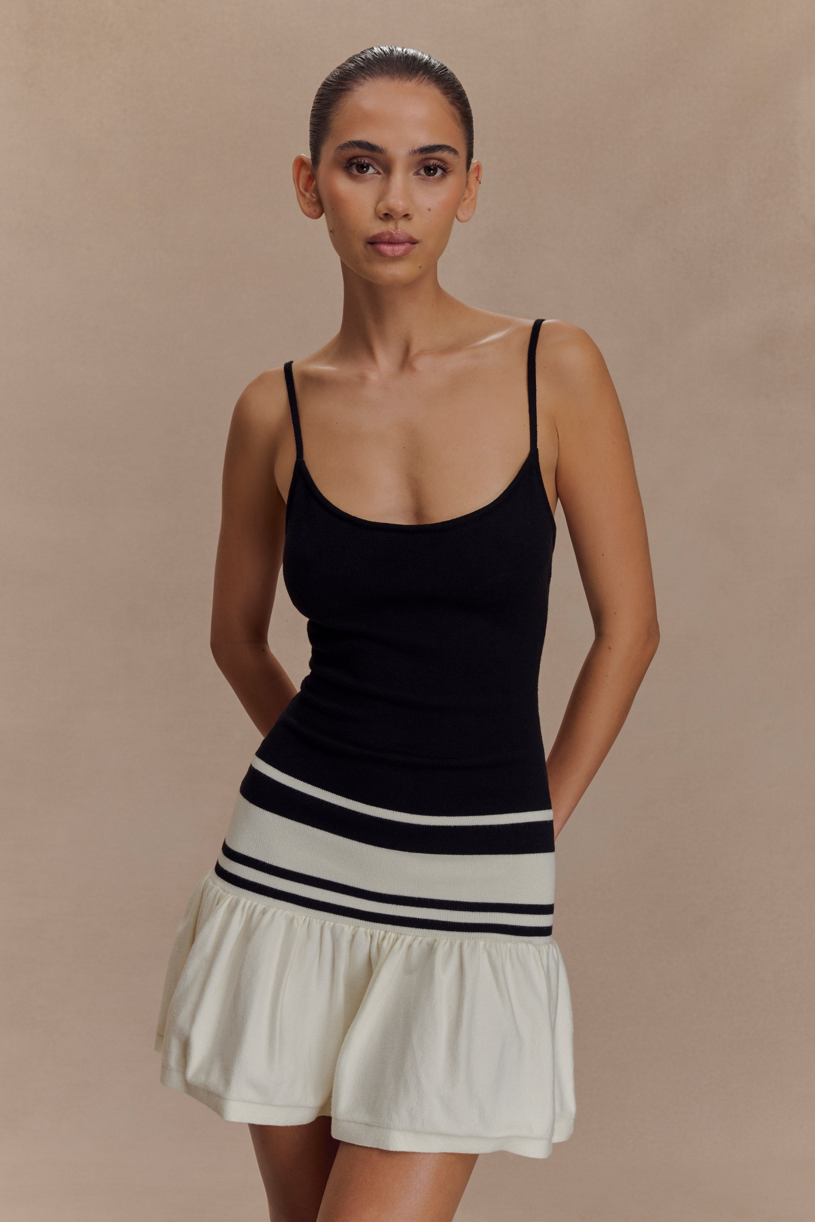 Ellison Contrast Knit Mini Dress - Black/White、mySite、solidvoid