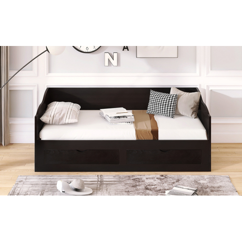 Wooden Daybed with Trundle Bed and Two Storage Drawers , Extendable Bed Daybed,Sofa Bed for Bedroom Living Room,White、、casual