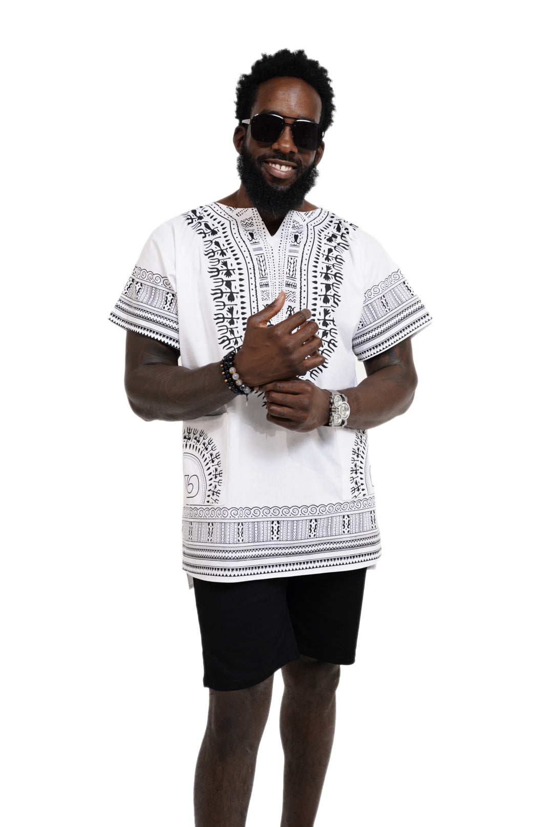 Dupsie's White African Print Unisex Dashiki Shirt Suitable for Festivals, Concerts, Cruises, Outdoor Events -DP3830M、mySite、solidvoid