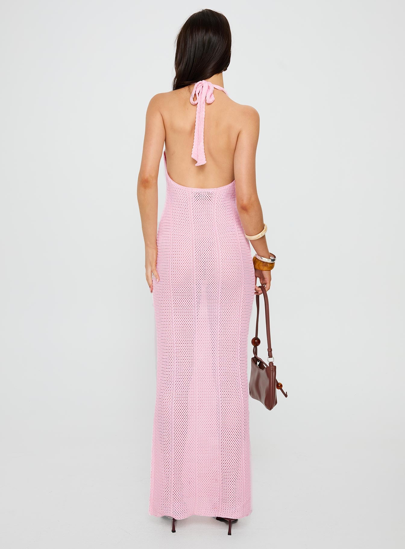 Nalanie Halter Crochet Maxi Dress Pink、mySite、solidvoid