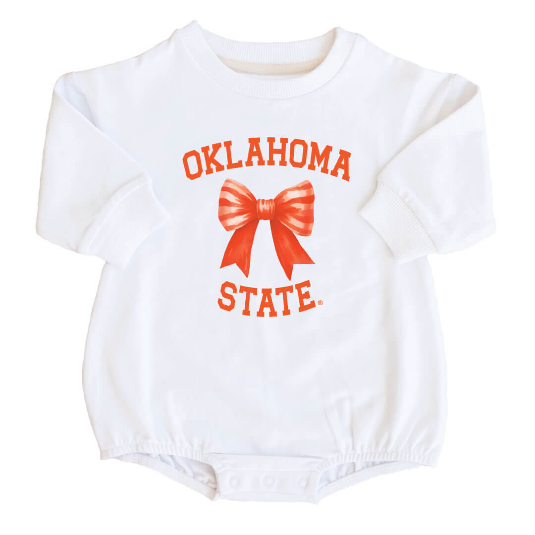  Oklahoma State University | Footballs & Bows Graphic Sweatshirt Bubble Romper、mySite、layawaytickets