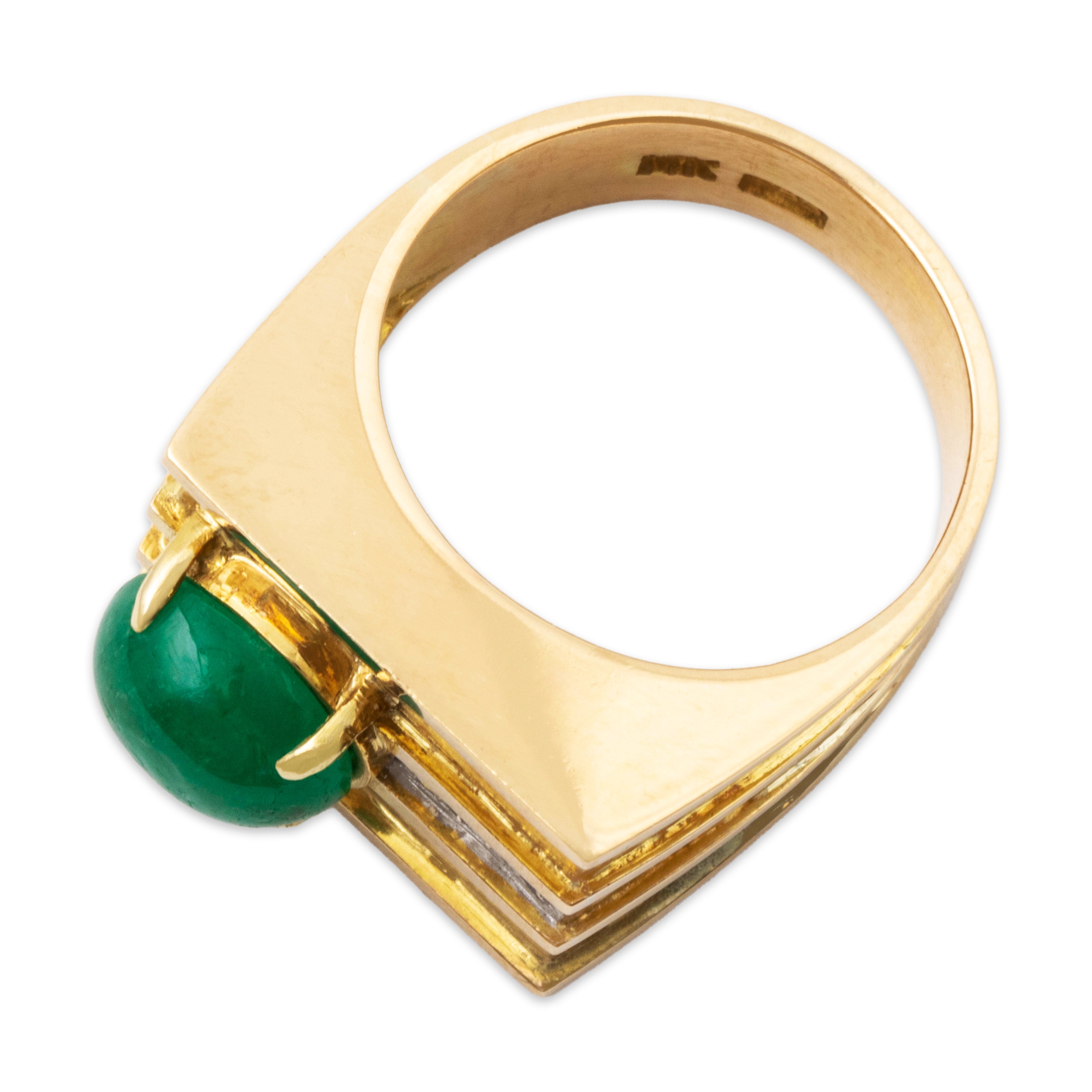 Vintage 14k Yellow Gold 2.8ct Emerald Diamond Bold Architectural Ring 6.25、mySite、hinf8tx79
