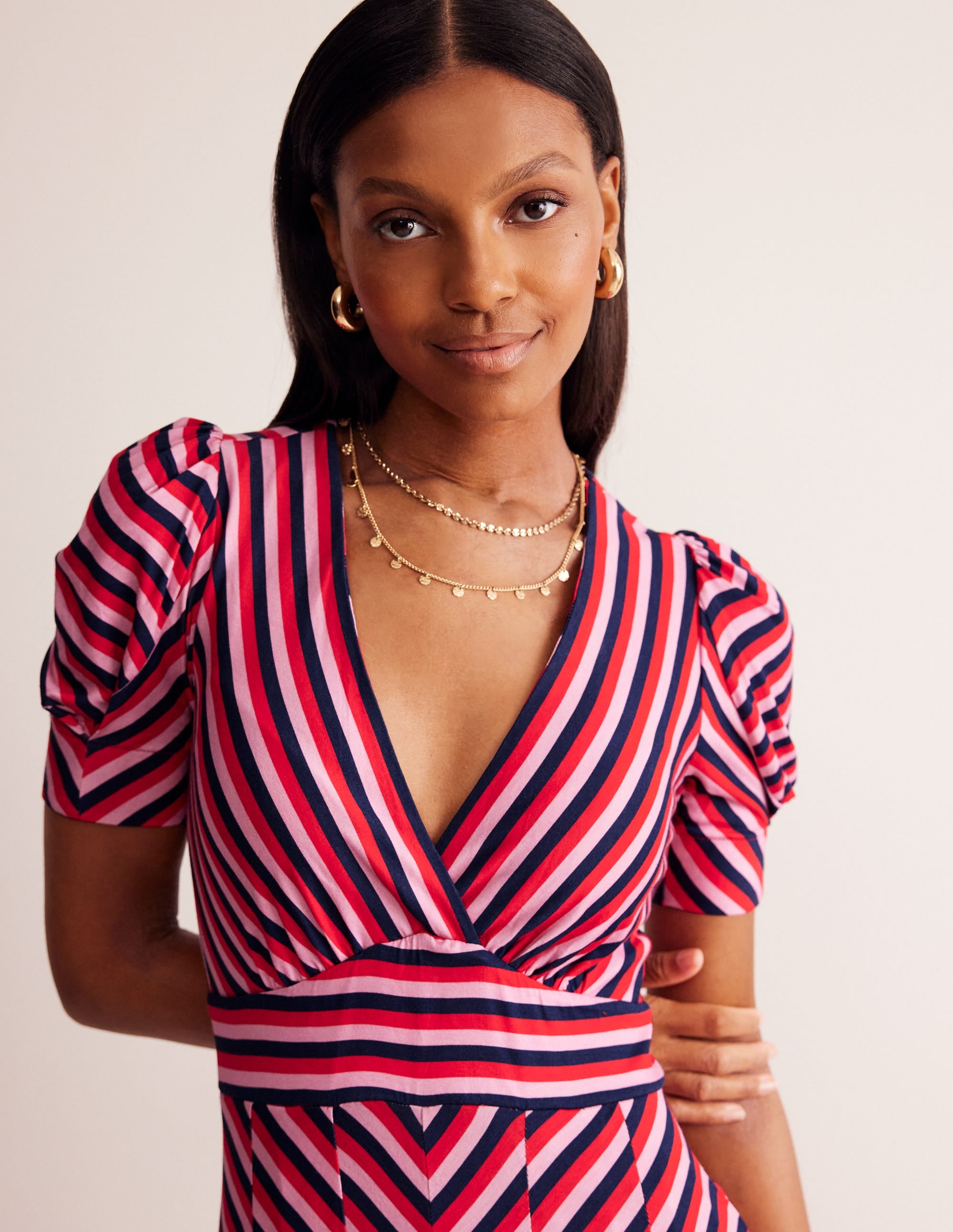  Kristen Pleated Jersey Dress-Rouge, Lilac Stripe、mySite、ashleygrahame