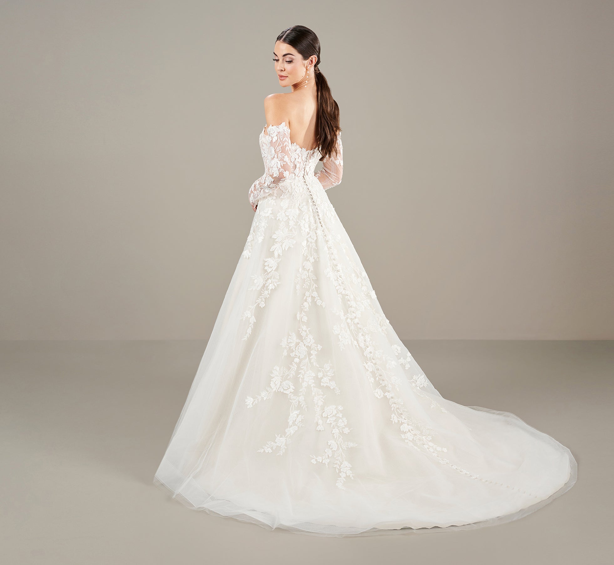 Strapless Lace Applique A Line Wedding Gown In Ivory Oyster、mySite、solidvoid