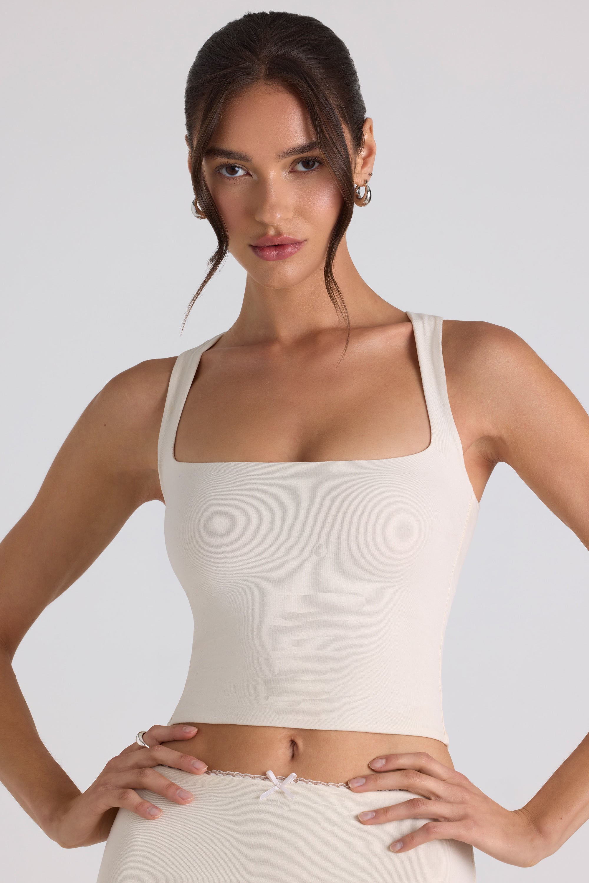 Modal Bow-Detail Crop Top in Ivory、mySite、solidvoid