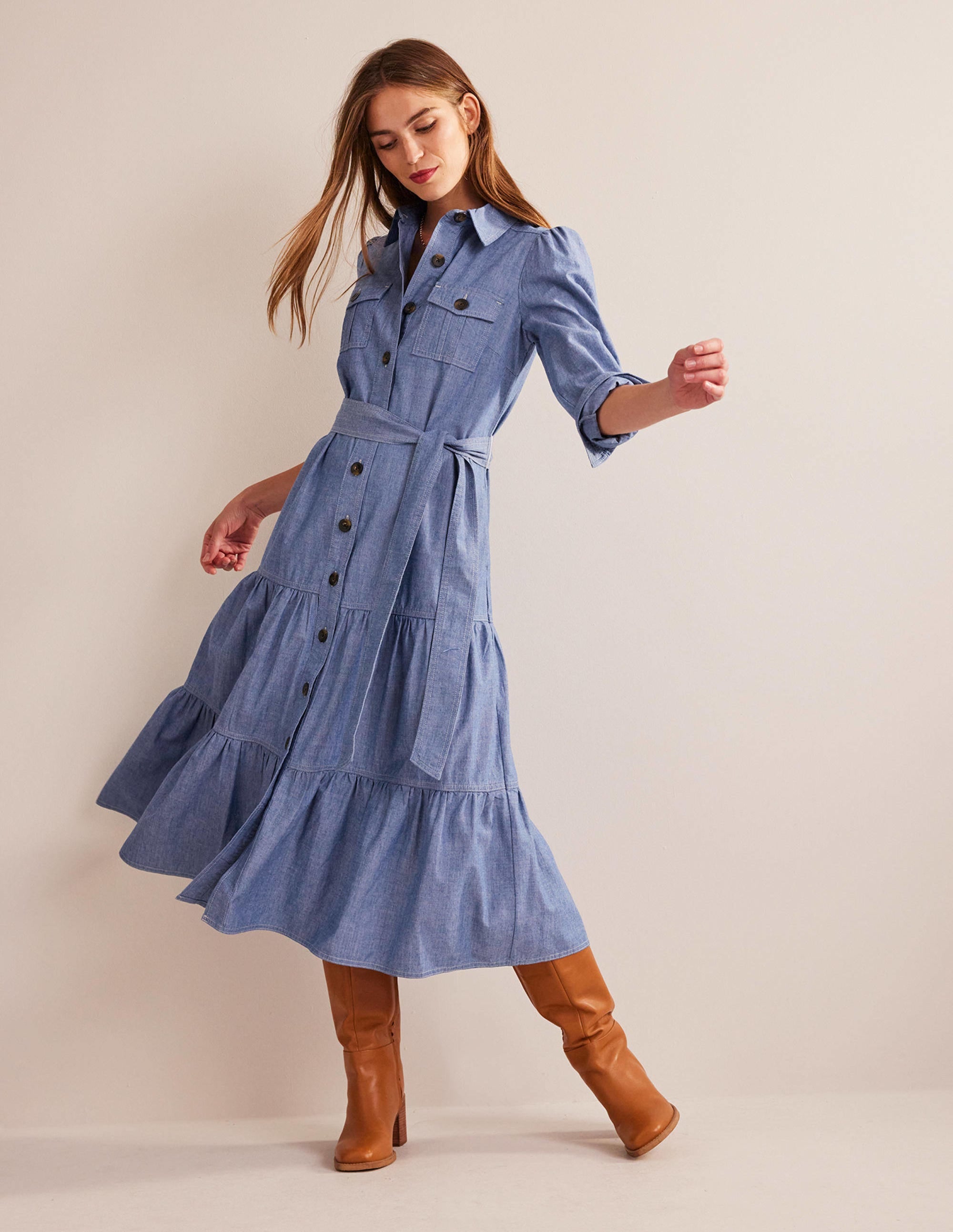  Lily Chambray Midi Shirt Dress-Chambray、mySite、ashleygrahame
