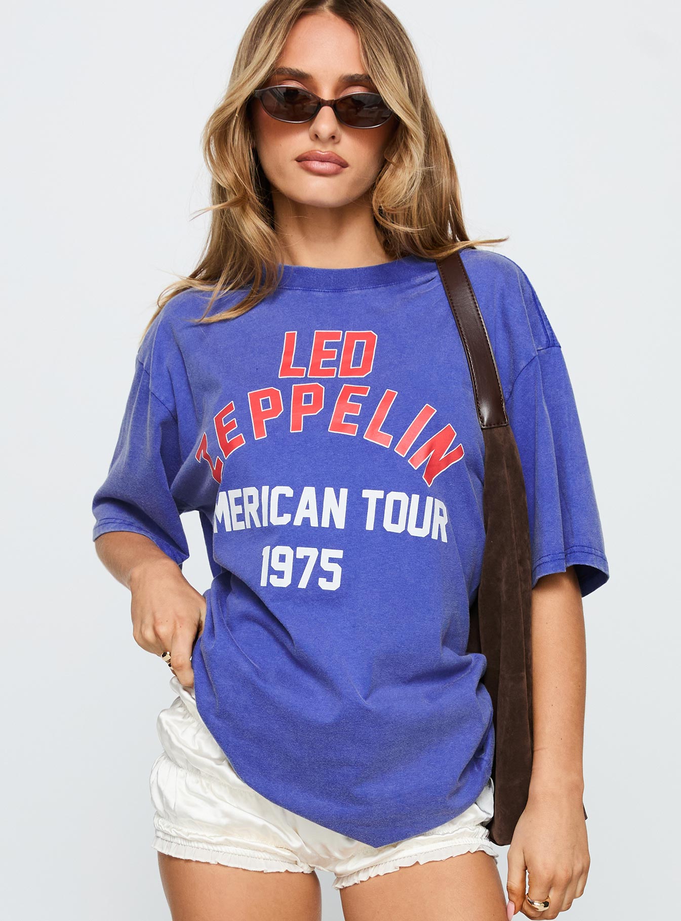 Led Zeppelin Vintage Oversized Graphic Tee Blue、mySite、solidvoid
