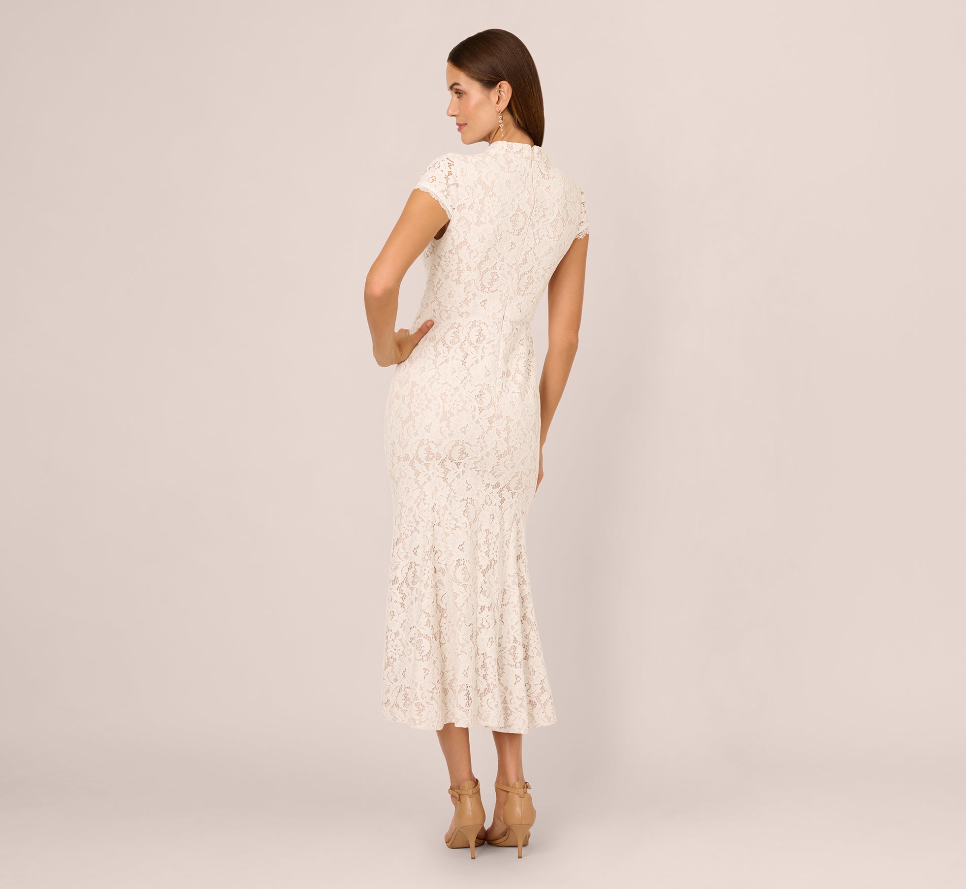 Cap Sleeve Lace Midi Dress In Ivory Nude、mySite、solidvoid