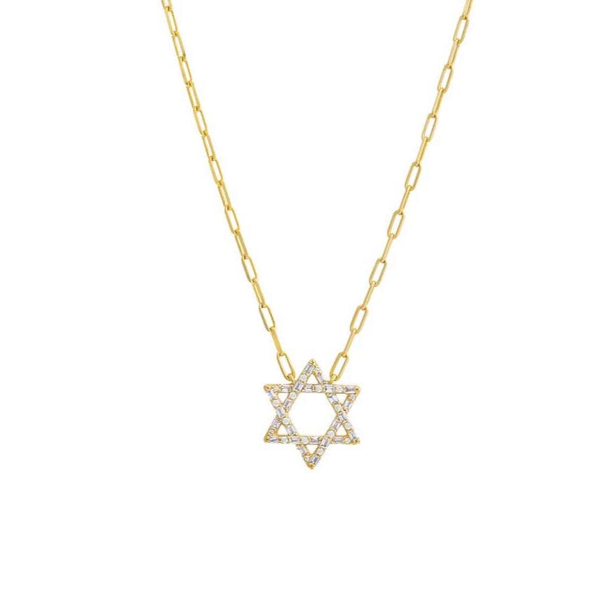 Sparkling Solitaire Baguette Star of David Necklace - Gold-Plated or Sterling Silver、mySite、topwebapps