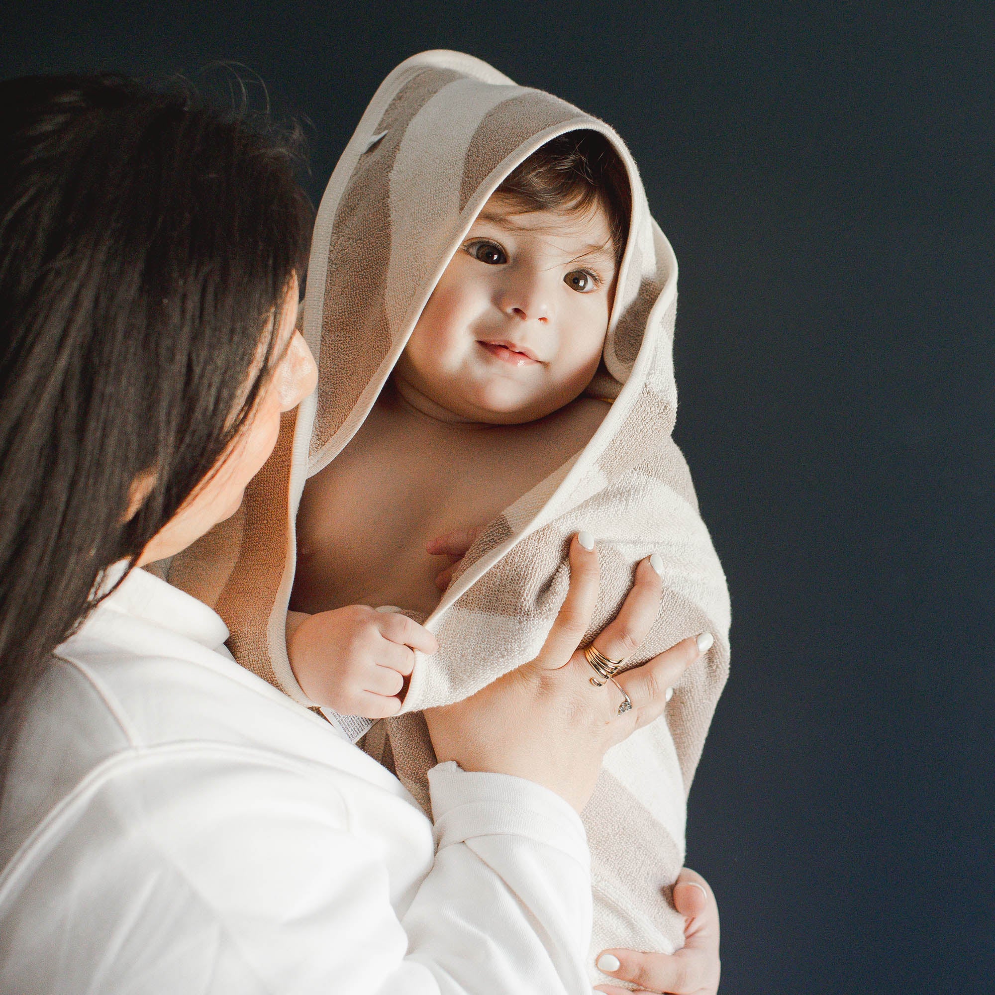 Organic Cotton Rugby Stripe Woven Terry Towel & Washcloth Set - Oat、mySite、g9winljtr