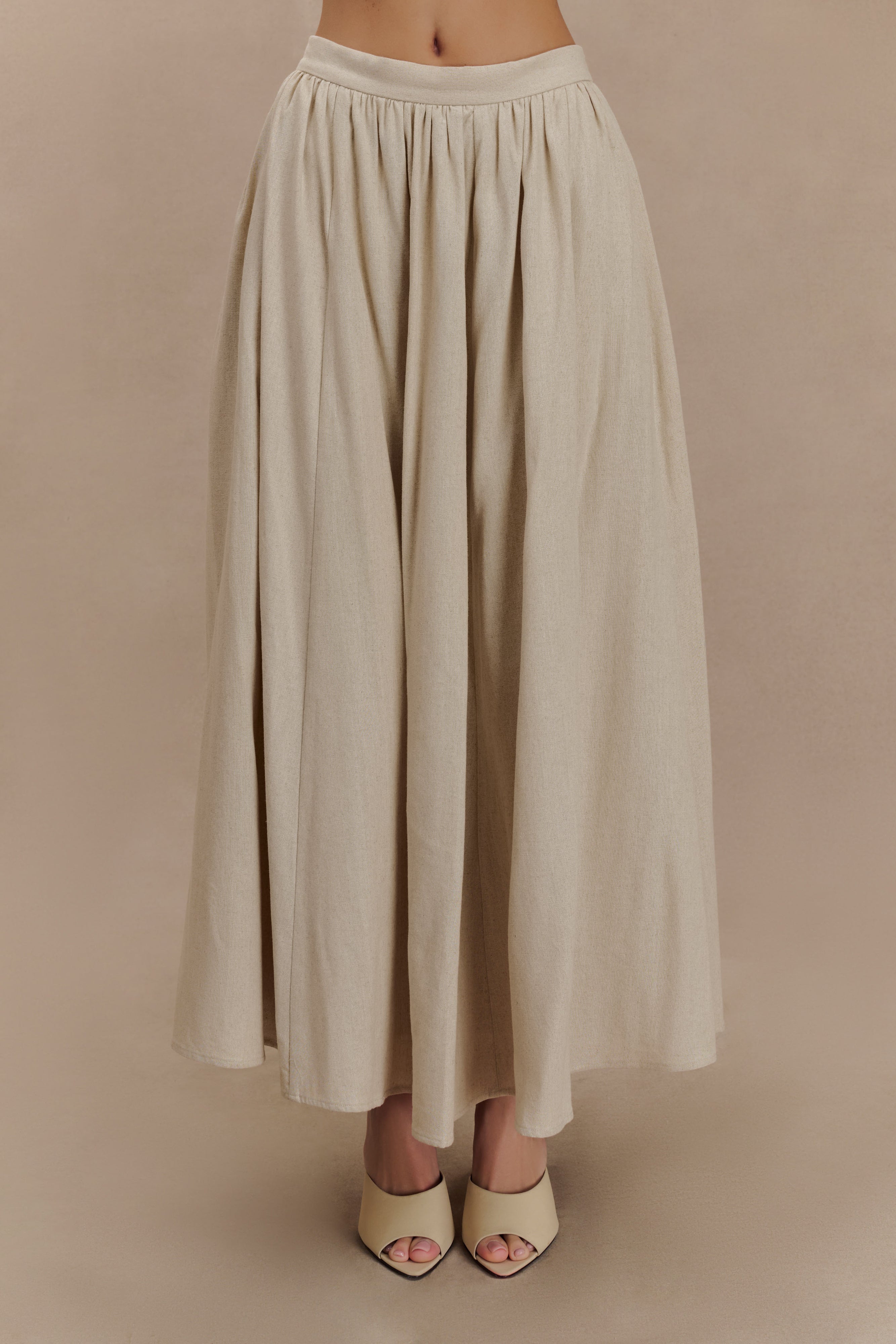 Clarence Linen A-Line Maxi Skirt - Natural、mySite、solidvoid