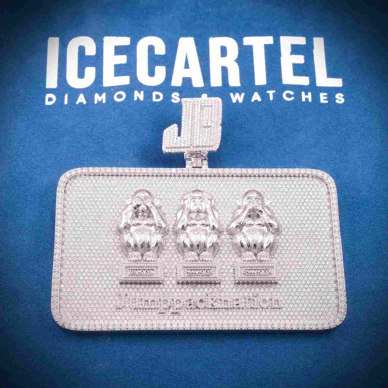 Monkey Card Custom Moissanite Rectangle Pendant 14K White Gold、mySite、hinf8tx79