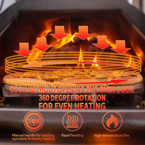 Silver Pizza Oven Outdoor 12" Semi-Automatic Rotatable Pizza Ovens Portable Stainless Steel Wood Fired Pizza Oven Pizza Maker with Built-in Thermometer Pizza Cutter Carry Bag、、eastwooduniform